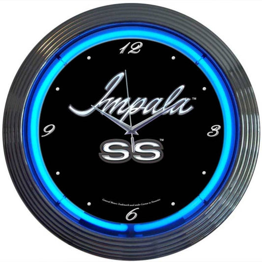 Chevy Impala SS Blue Neon Light Up Garage Man Cave Wall Clock