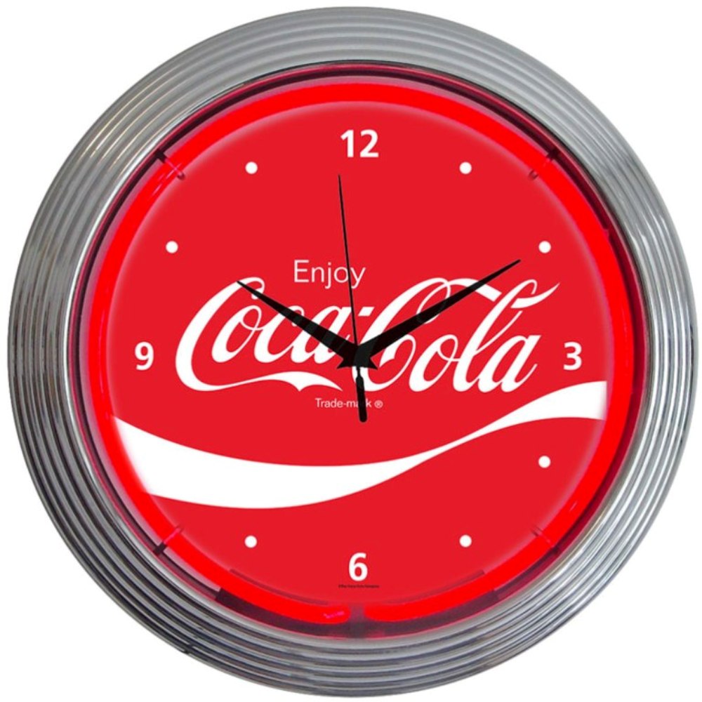 Coca Cola Wave Red Neon Light Up Garage Man Cave Wall Clock