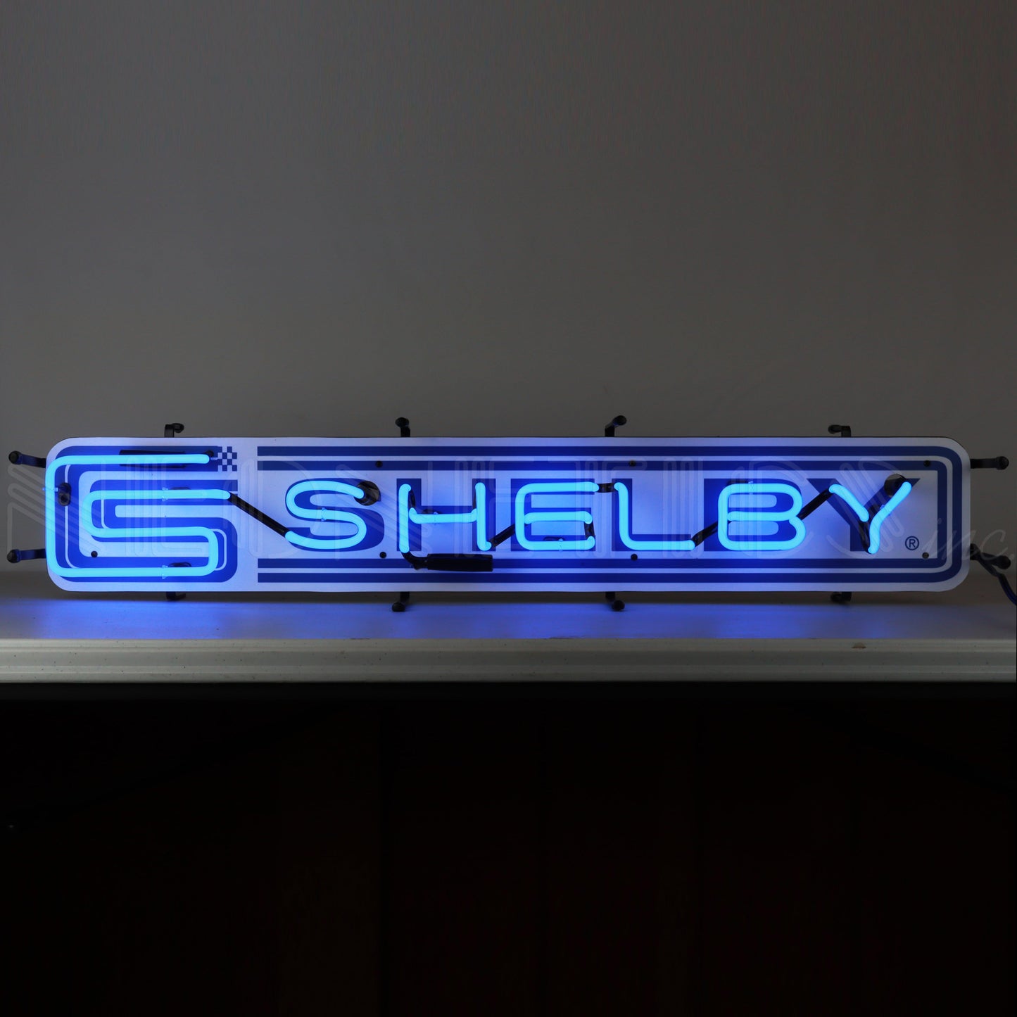 Carroll Shelby Neon Blue Light Up Garage Wall Sign 38" x 7"