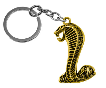 Ford Mustang Shelby Metal Double Sided Gold Cobra Emblem 1 7/8" Key Chain Ring