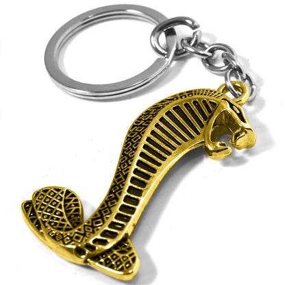 Ford Mustang Shelby Metal Double Sided Gold Cobra Emblem 1 7/8" Key Chain Ring