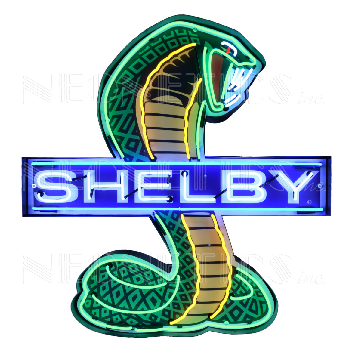 Shelby Cobra Light Up Neon Garage Wall Sign in Steel Can Housing 43"x45"x6"