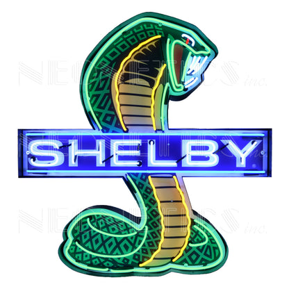 Shelby Cobra Light Up Neon Garage Wall Sign in Steel Can Housing 43"x45"x6"