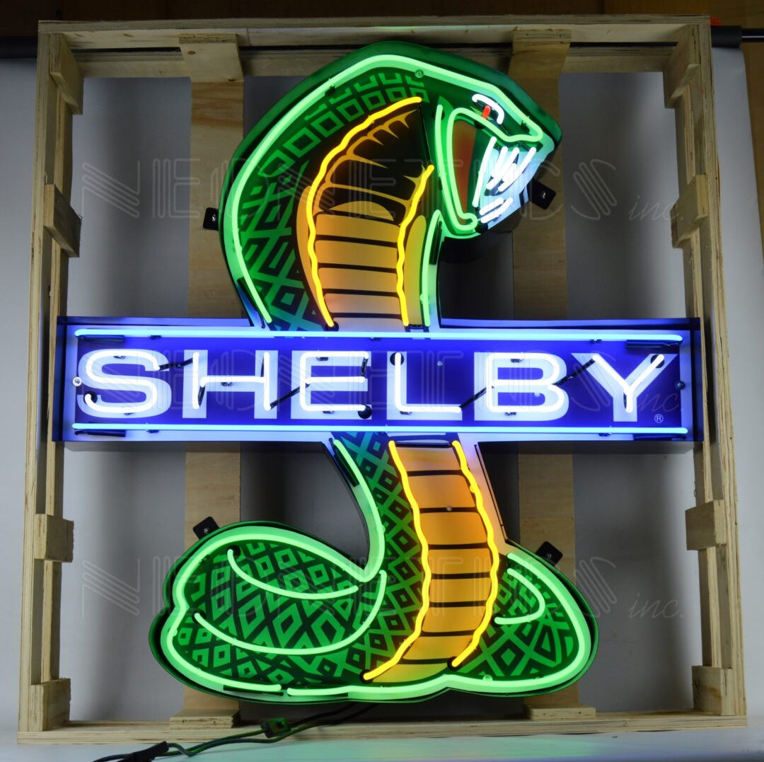 Shelby Cobra Light Up Neon Garage Wall Sign in Steel Can Housing 43"x45"x6"