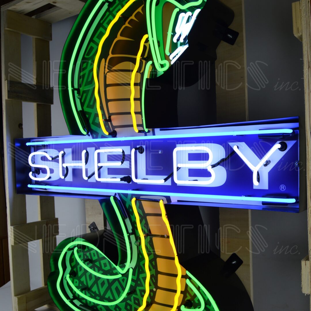 Shelby Cobra Light Up Neon Garage Wall Sign in Steel Can Housing 43"x45"x6"