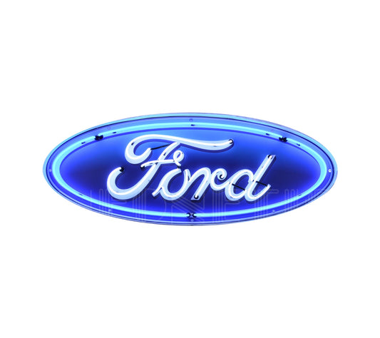 Ford Oval Light Up Neon Garage Wall Sign in Steel Can Housing 60"x23"x6"
