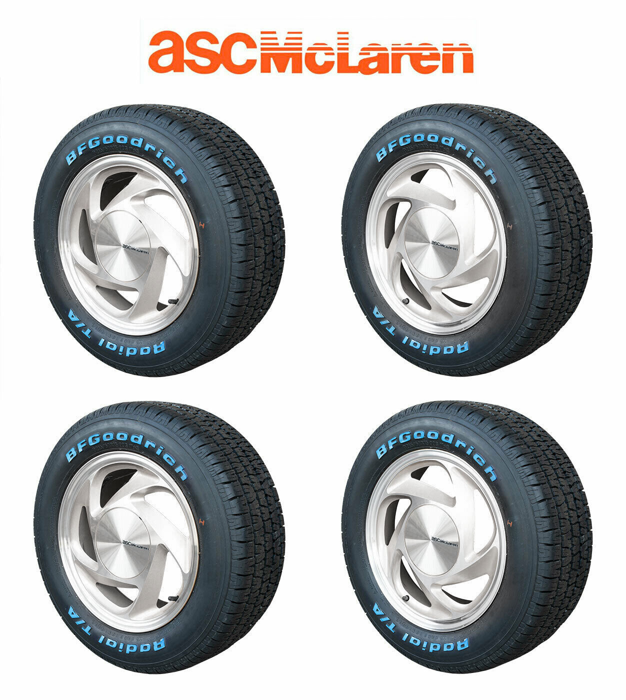 1989-1990 ASC McLaren Mustang OEM Silver Wheels & Tires w/ Center Caps Set of 4