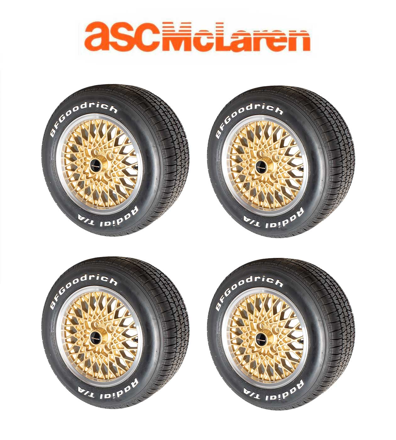 1984-1986 ASC McLaren Capri OEM Gold Wheels & Tires w/ Center Caps Set of 4