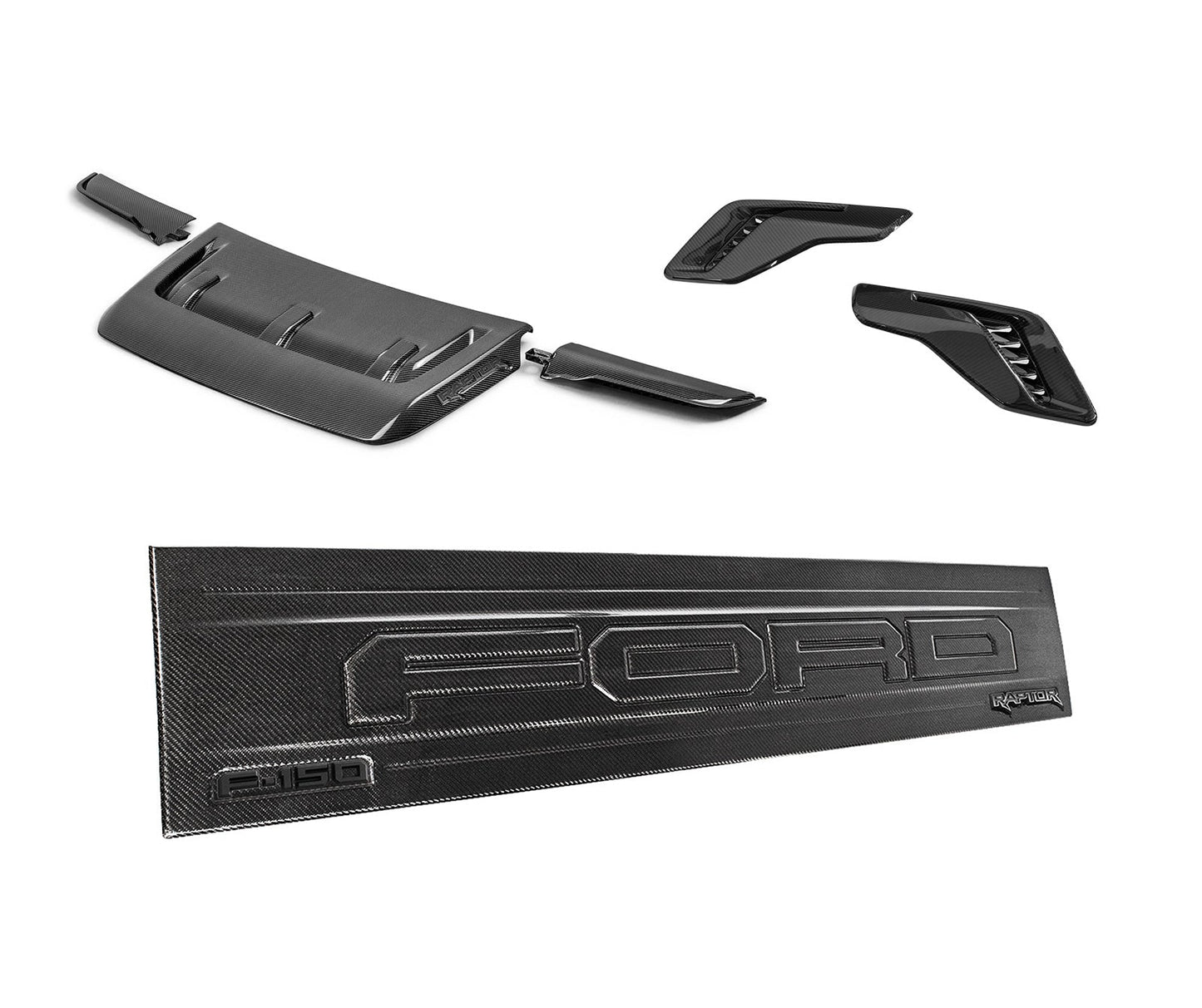 2021-2024 Ford F-150 Raptor OEM Real Carbon Fiber Rear Tailgate, Hood Vent & Fender Side Vents - Gloss Finish