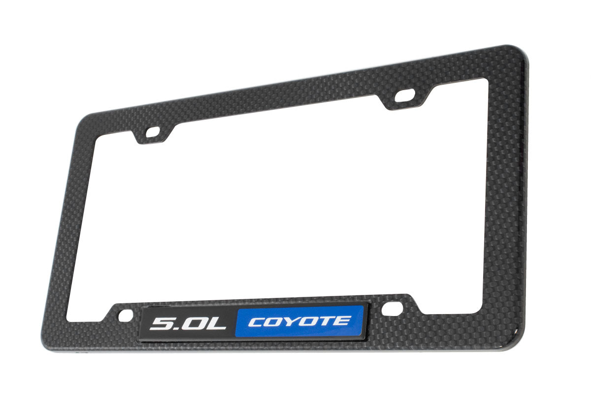 2011-2023 Mustang GT 5.0 Coyote Blue Emblem w/ Carbon Fiber Style License Frame