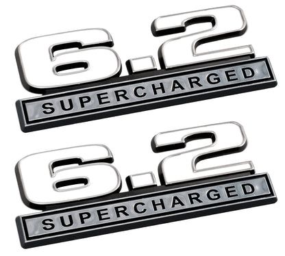 Camaro ZL1 Corvette LS3 White & Chrome 6.2 Supercharged 5" Fender Emblems Pair