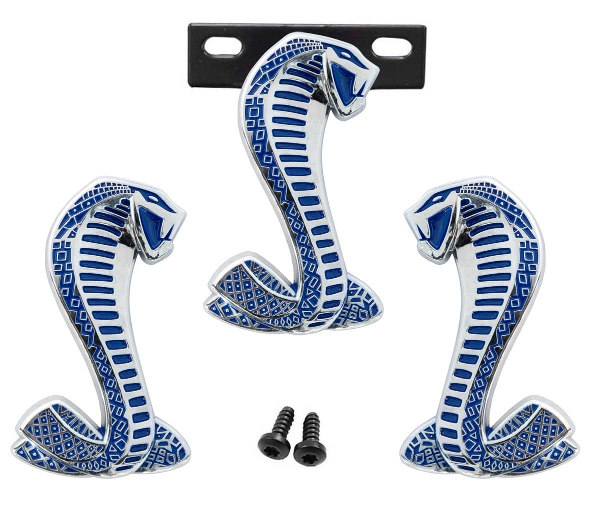 1994-2004 Ford Mustang Cobra SVT Snake 3 pc Grille & Fender Emblems Blue