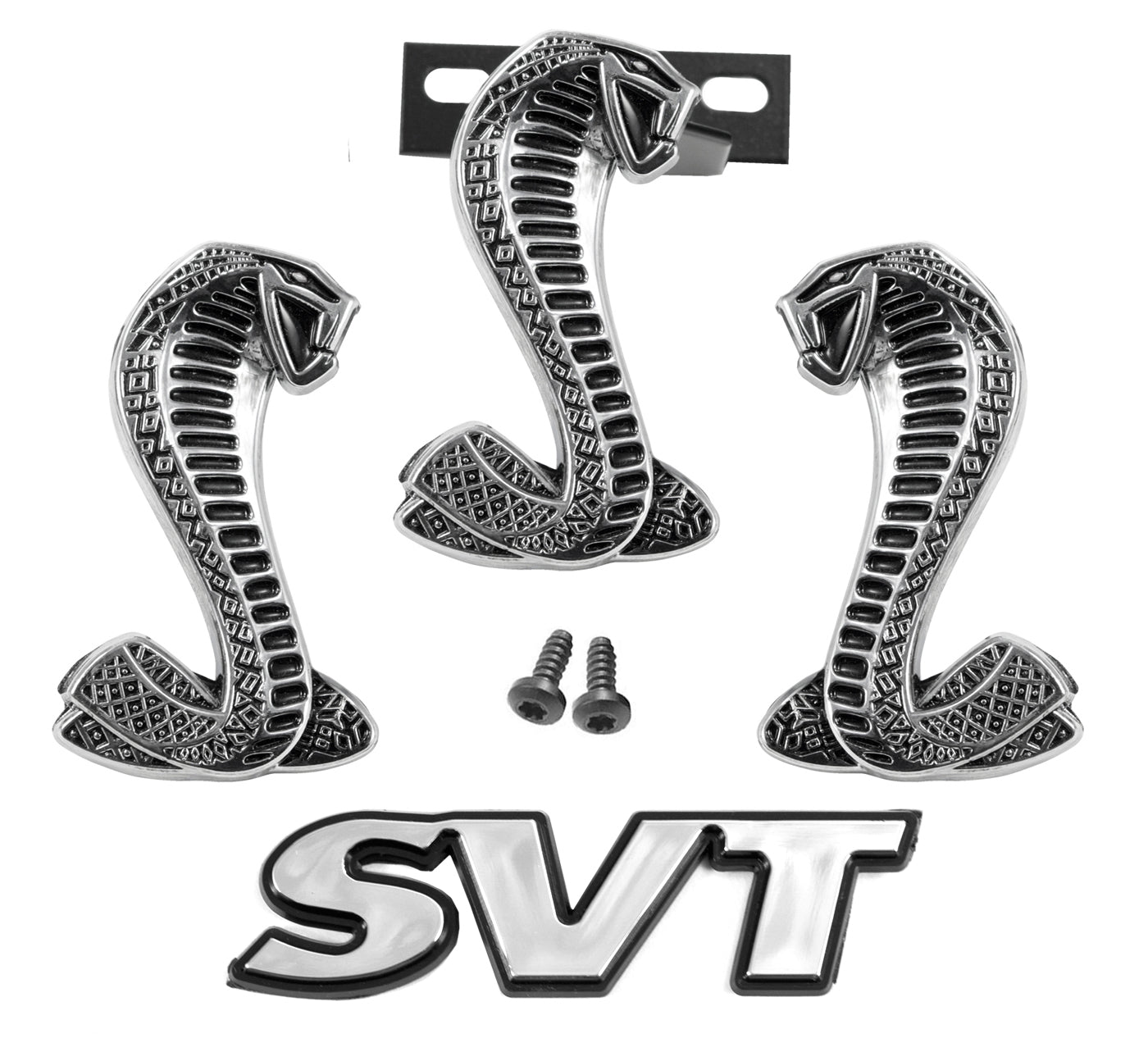 1994-2004 Genuine Ford Mustang Cobra Snake Fender 4pc Grille & SVT Trunk Emblems