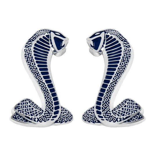 Ford Mustang Cobra Snake Fender Side Emblems in Blue & Chrome 2 3/4" tall - Pair