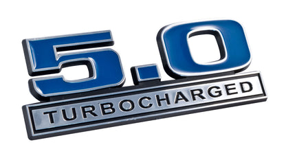 Ford Mustang Blue & Chrome 5.0 Turbo Turbocharged 3D Stick On Emblem