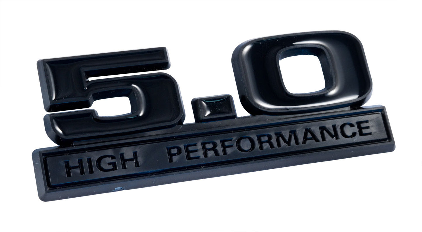 Ford Mustang Two Tone Matte & Gloss Black 5.0 High Performance Emblem