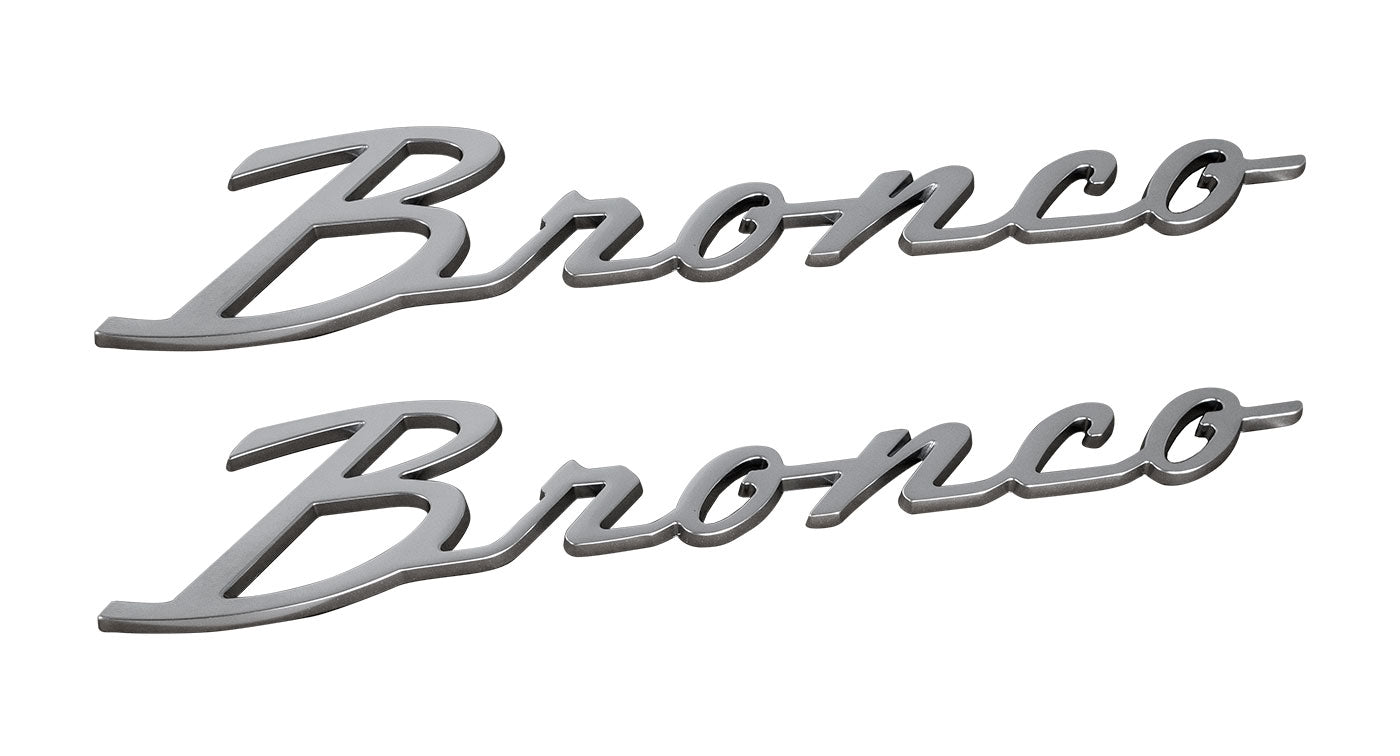 2021-2024 Ford Bronco OEM M-1447-BSS Silver Script Heritage Fender Emblems Pair