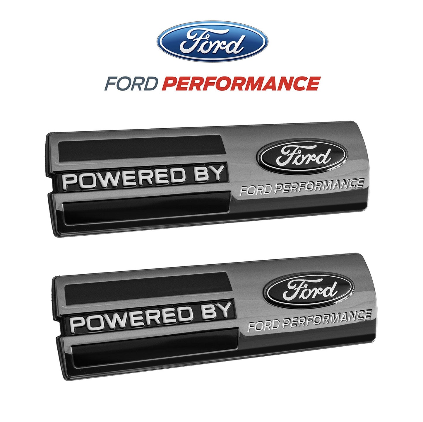 OEM Powered By Ford Performance 5.5" Fender Emblems Badges Two Tone Black - Pair