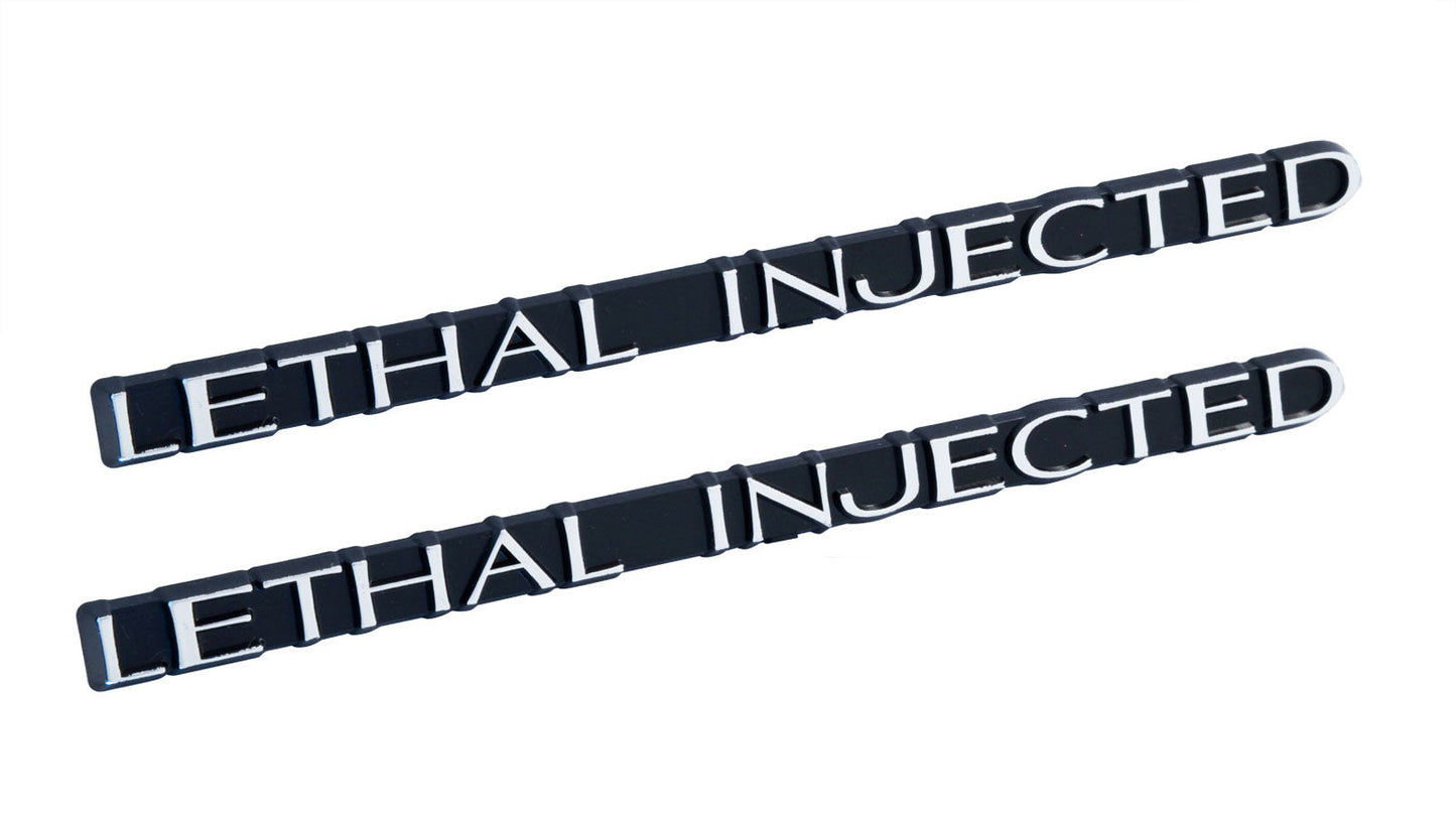 Lethal Injected Chrome & Black Emblems Badges Logos - 6" Long Pair