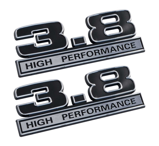 3.8 Liter 231 & 232 V6 Engine Emblems Badges in Chrome & Black - 5" Long Pair