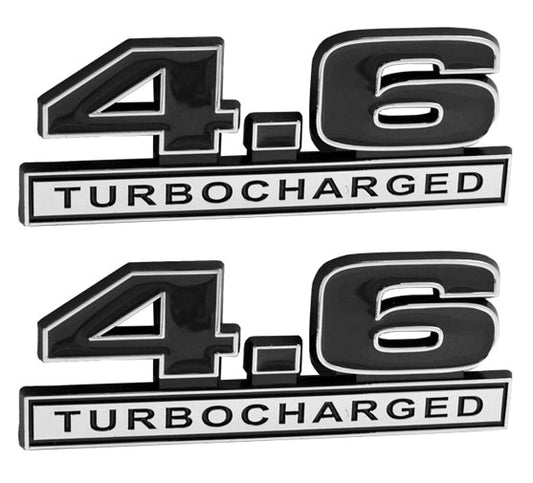 4.6 Liter Turbocharged Engine Emblems Badges in Chrome & Black - 5" Long Pair