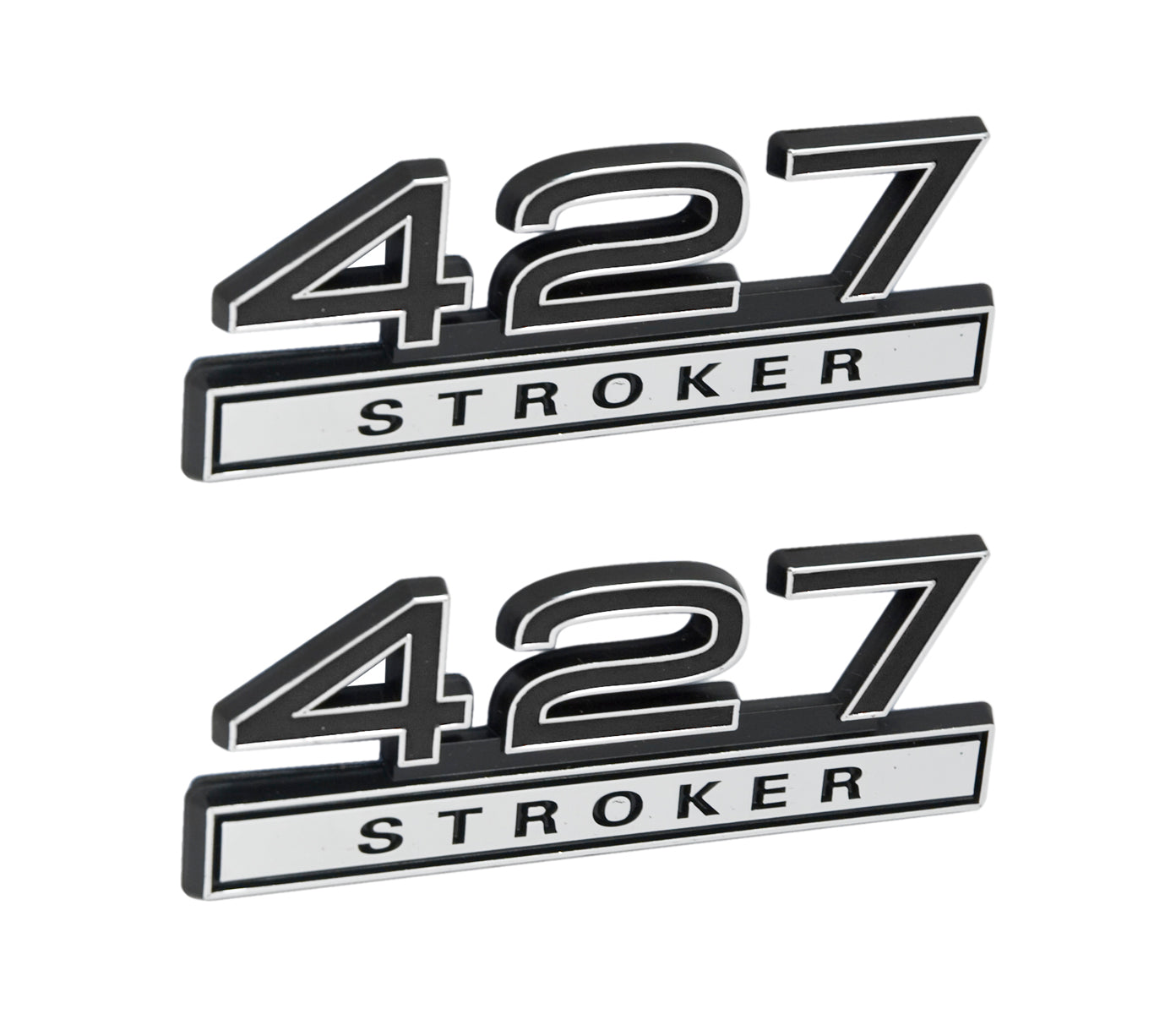 427 Stroker 7.0 Liter Engine Emblems Badges in Chrome & Black - 4" Long Pair
