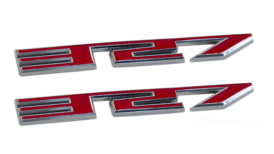 327 Ford Mustang Chrome & Red Metal 5.5" Fender Trunk Emblems Badges Pair