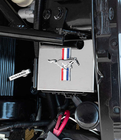 1998-2004 Mustang Polished Stainless Fuse Box Cover Tribar Running Horse Emblem