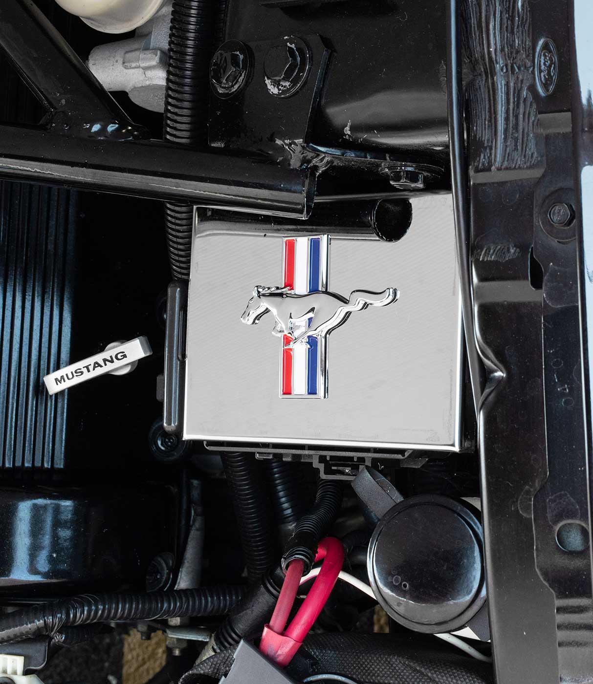 1998-2004 Mustang Polished Stainless Fuse Box Cover Tribar Running Horse Emblem