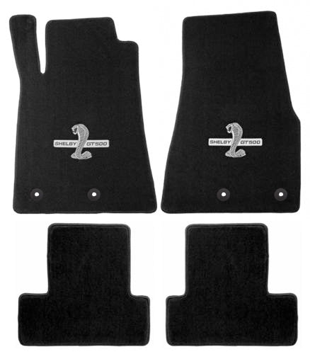 2013-14 Shelby GT500 4pc Black Floor Mats w Cobra & GT 500 Logo Embroidery