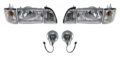 1987-1993 Ford Mustang Euro Clear Headlights w/ Amber Sides & Fog Lights Kit