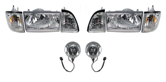 1987-1993 Ford Mustang Euro Clear Headlights w/ Amber Sides & Fog Lights Kit