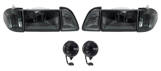 1987-1993 Mustang GT Euro Smoked Headlights w/ Amber Sides & Stock Fog Lights