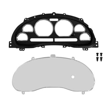 1994-2004 Mustang 2pc Instrument Cluster Lens Housing w/ Chrome Bezel Trim Rings