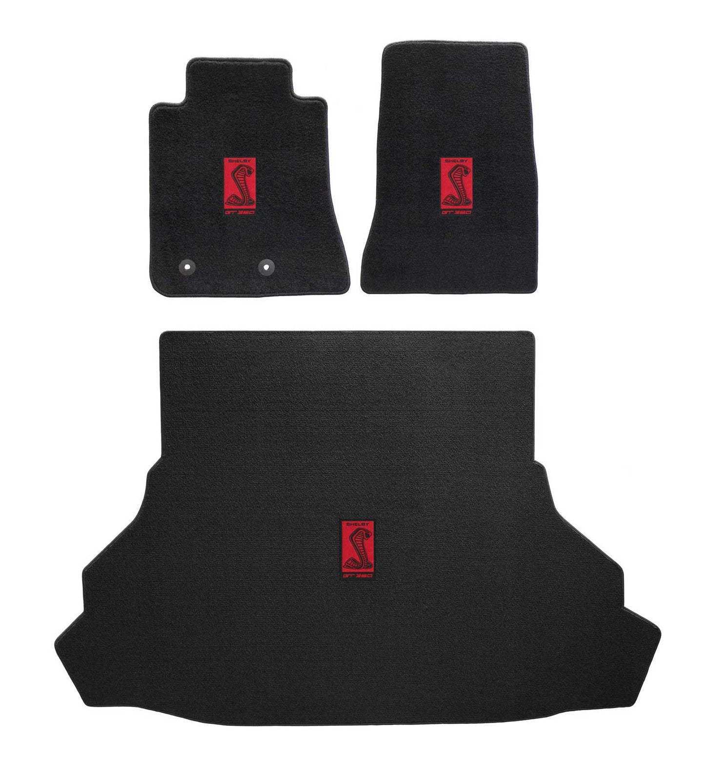 2015-2020 Shelby Black Ultimat 3pc Front Floor & Rear Trunk Mat Red GT350R Snake