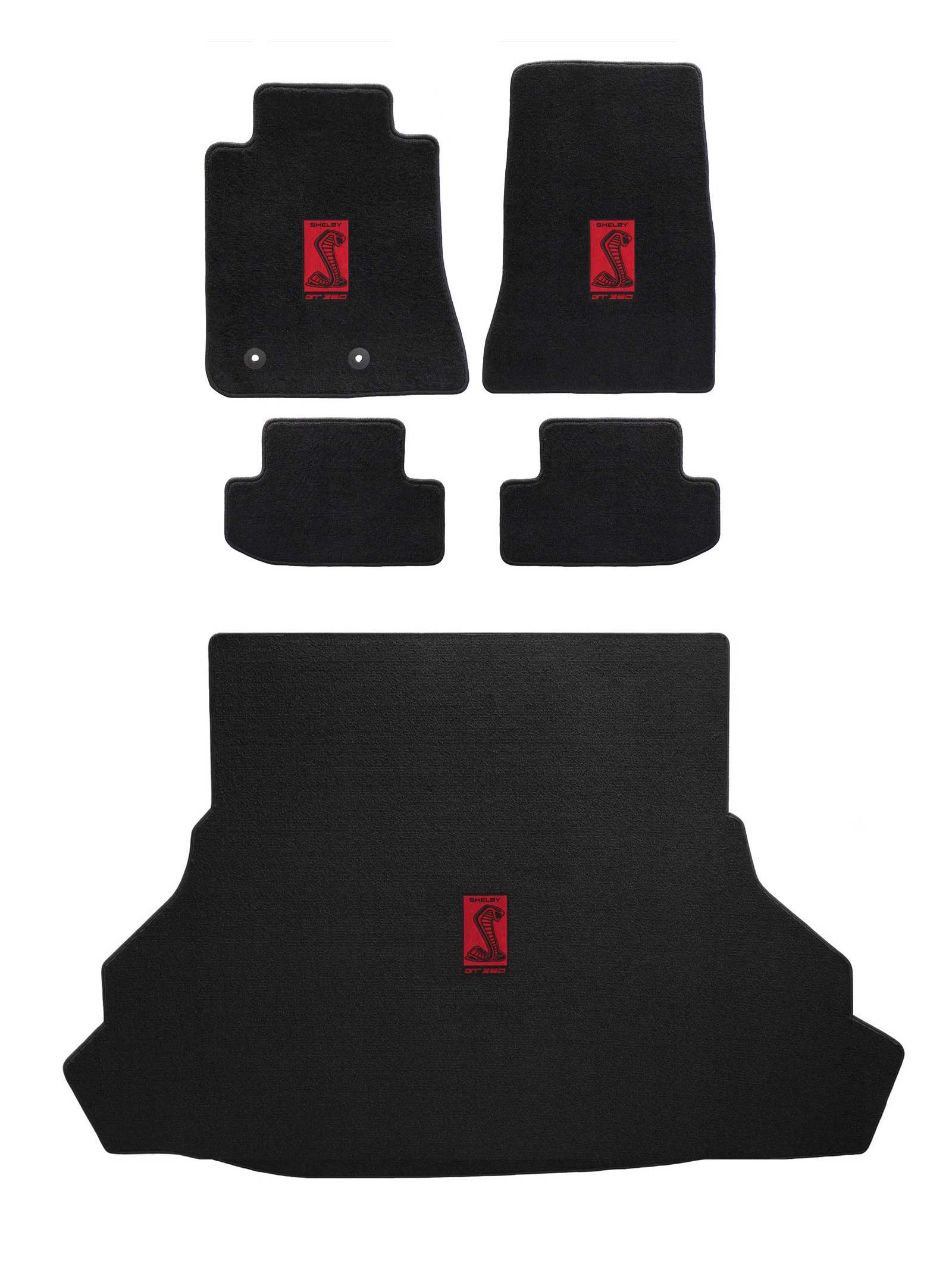 2015-2020 Shelby Black Ultimat 5pc Front Floor Rear Trunk Mats Red GT350R Snake