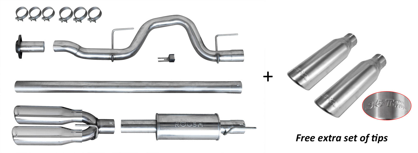 2011-2014 Ford F-150 Cat-back Performance Roush Exhaust Kit w/ 3.5 Tips