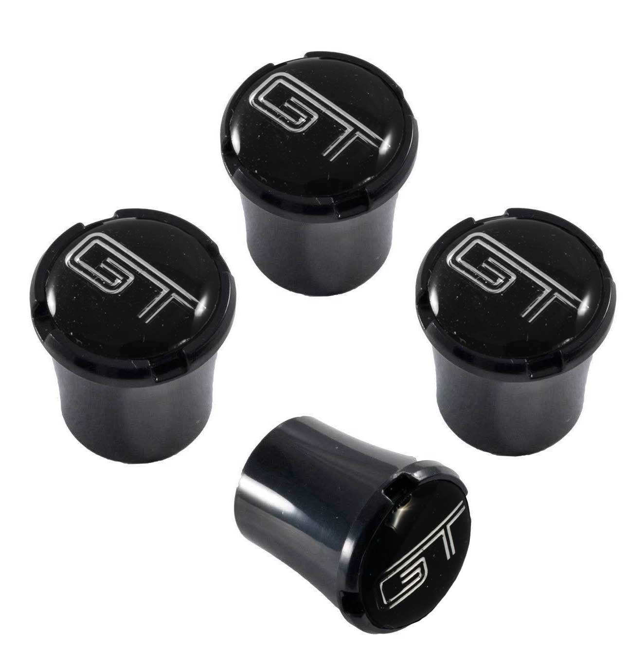 Ford Mustang V8 Black & Chrome Tire Air Valve Stem Caps 4pc Set with GT Logo