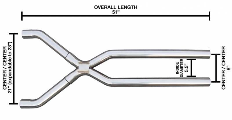 Exhaust X-Pipe Kit Intermediate Pipe 3 in Tunnel Crossover Hardware Incl Natural 409 Stainless Steel Pypes Exhaust