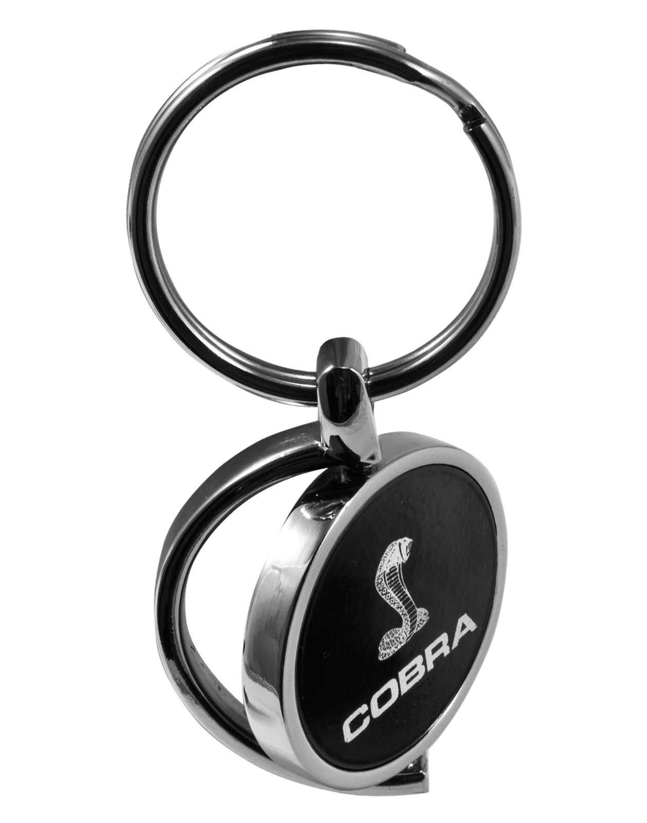 Ford Mustang Shelby GT500 GT350 Cobra Black Swivel Spinner 2-Sided Keychain Ring