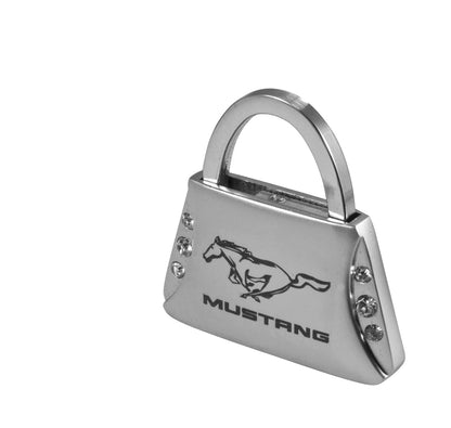 Ladies Mustang Running Horse Pony Silver Metal Rhinestone Bling Purse Key Chain