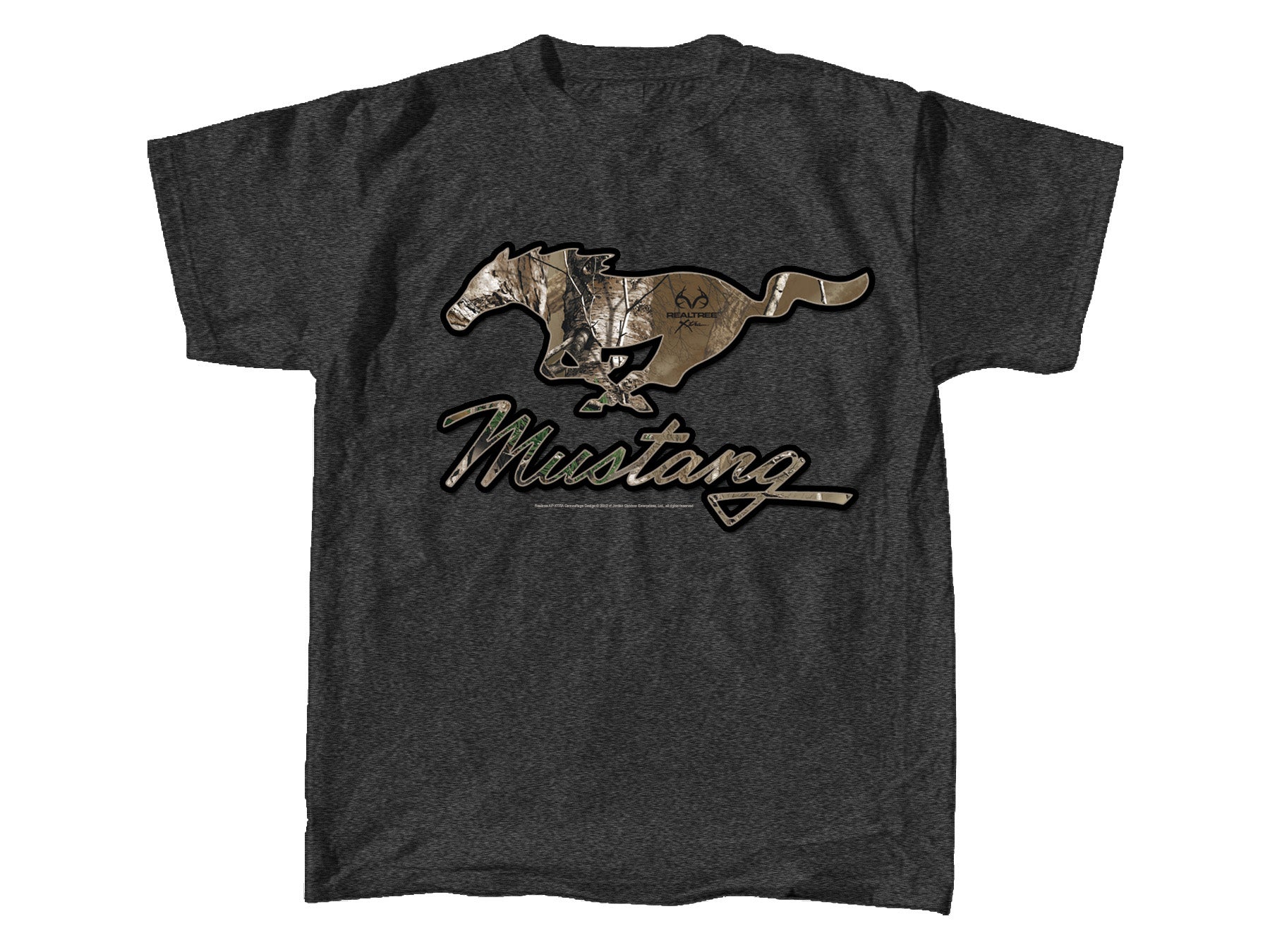Ford Mustang Realtree Camo Running Horse Pony Gray Graphic T-Shirt Mens Large