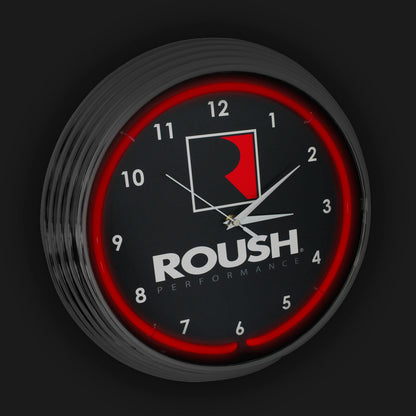 Roush Performance Neon Garage Man Cave Wall Clock Chrome Trim w Red Illumination
