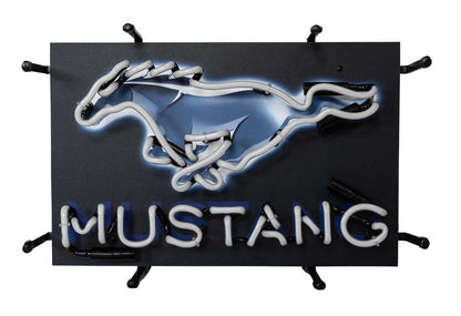 Ford Mustang Running Horse Pony Logo 17" x 11" Blue & White Neon Light Up Sign