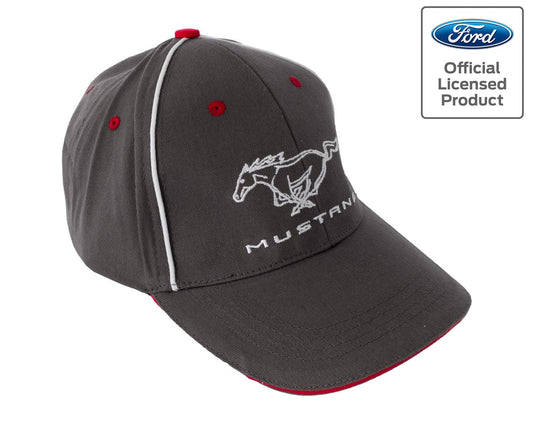 Ford Mustang Running Horse Pony Logo Grey Red & White Adjustable Hat Cap