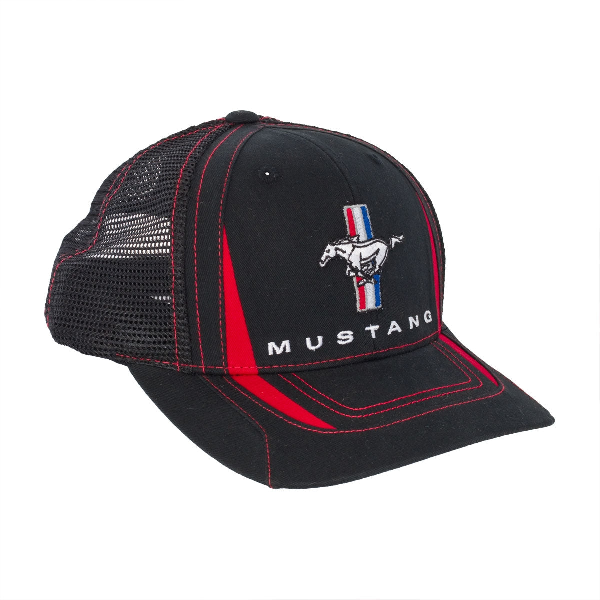 Ford Mustang Tribar Running Horse Red & Black Adjustable Mesh Back Baseball Hat