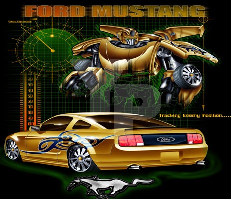 Children's Ford Mustang Black Transformer Cotton T-Shirt Size - XL