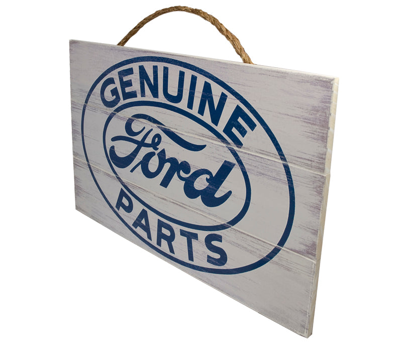 Blue and White Genuine Ford Parts Painted Weathered Vintage Wood Sign