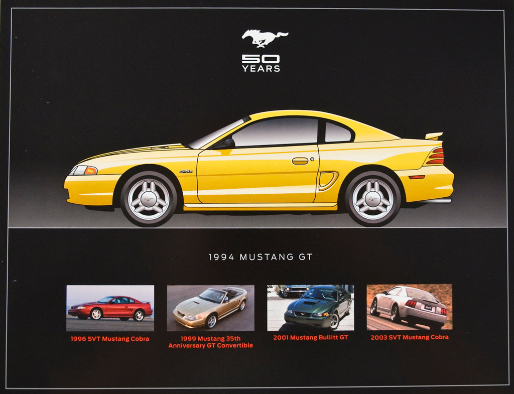 Mustang Fifty Years 50th Anniversary 8.5x11 Hero Spec Collector Cards - Set of 8