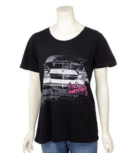 2015-2023 Mustang Ladies Womens 'Sketch' Black & Pink T-Shirt Woman's Medium
